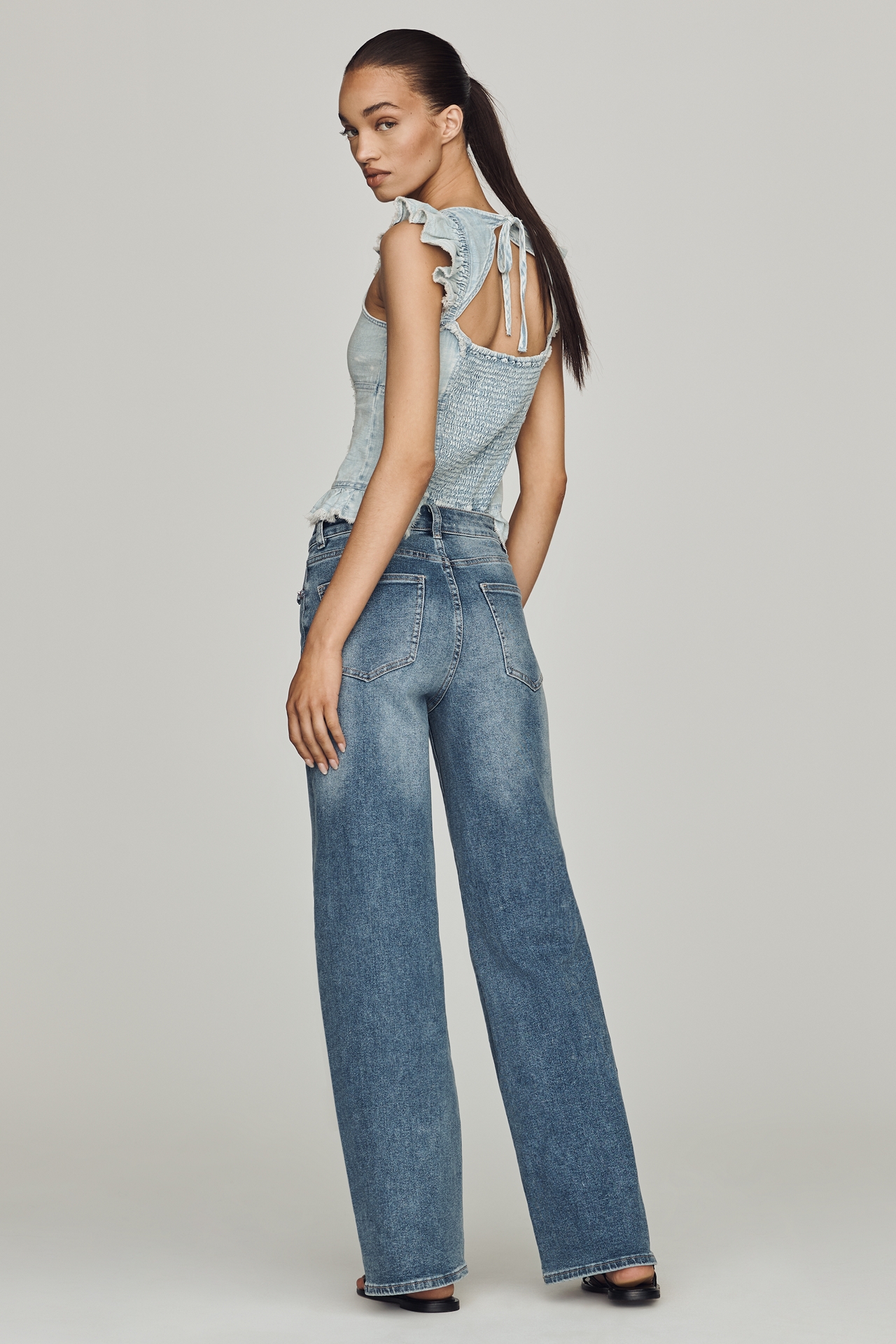Siempre Scarf High-Rise Wide-Leg Jeans
