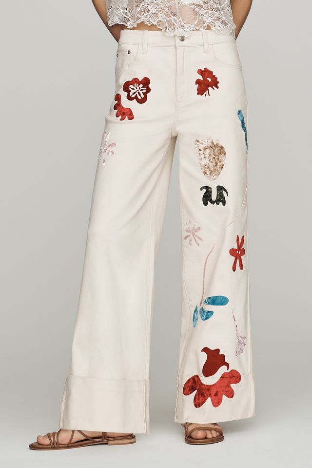 Siempre Printed High-Rise Wide-Leg Jeans #1