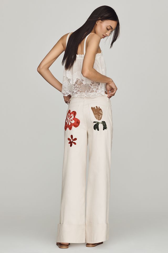 Siempre Printed High-Rise Wide-Leg Jeans #2