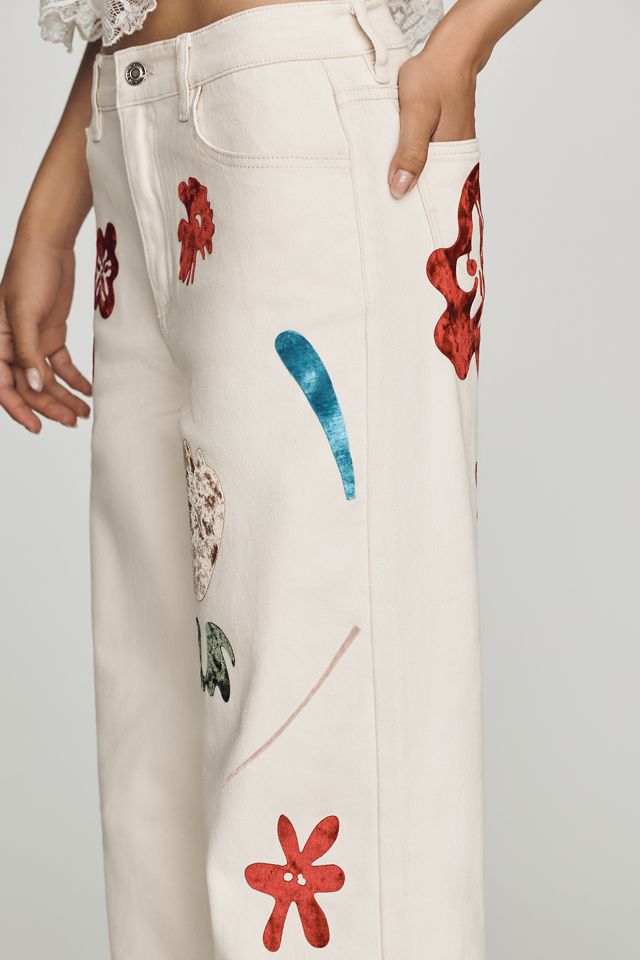 Siempre Printed High-Rise Wide-Leg Jeans #3