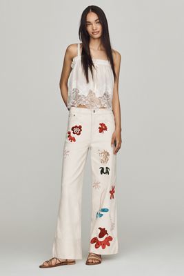 Siempre Printed High-Rise Wide-Leg Jeans
