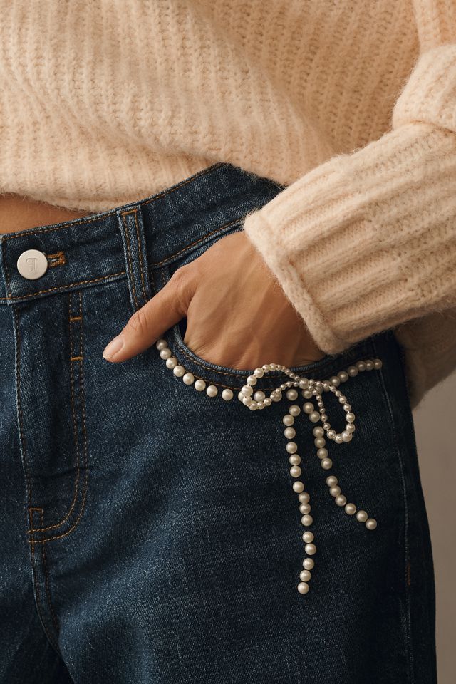 Pilcro Pearl-Embellished Low-Rise Wide-Leg Jeans #4