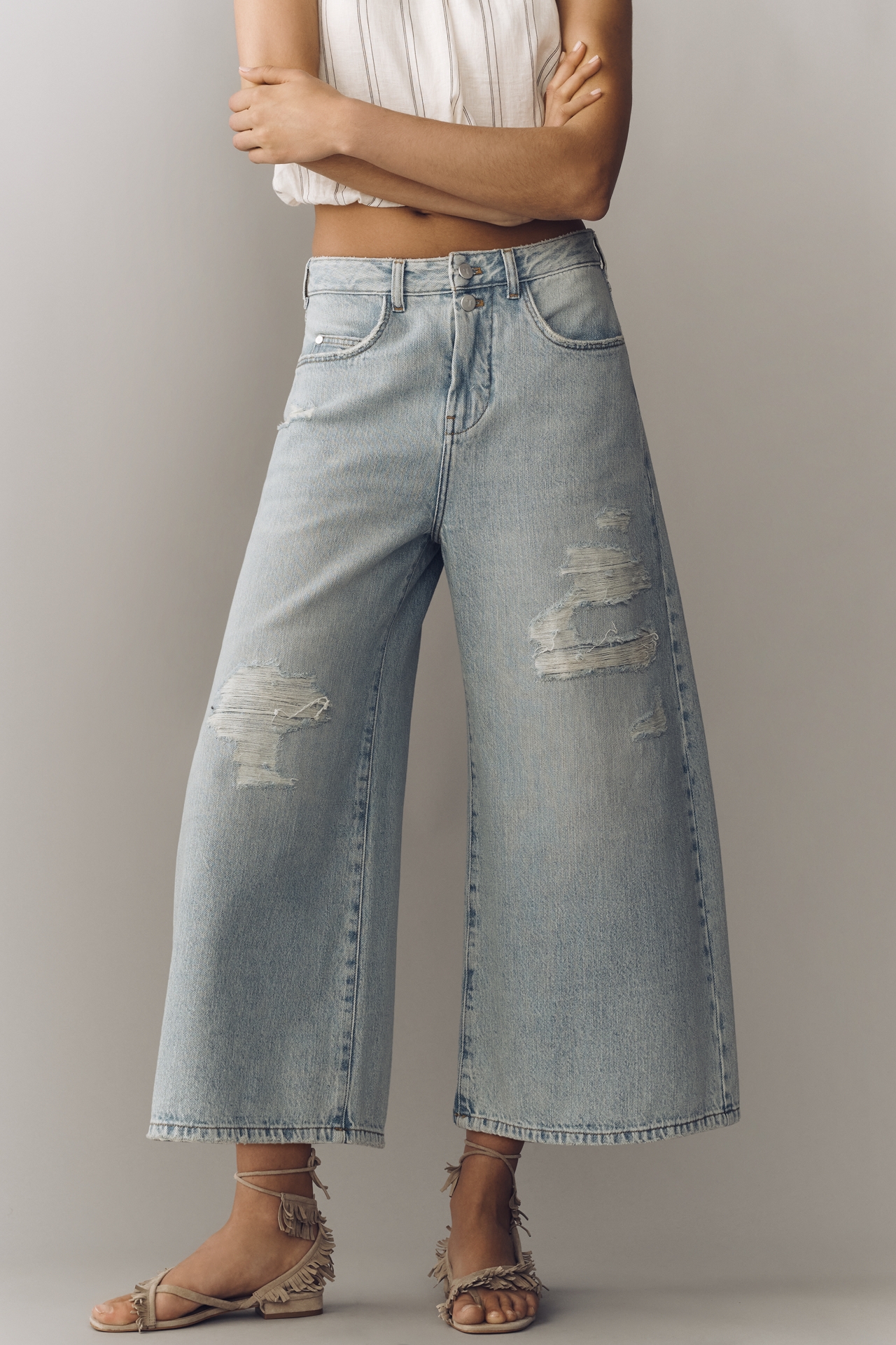Pilcro Lyra High-Rise Crop Wide-Leg Distressed Jeans