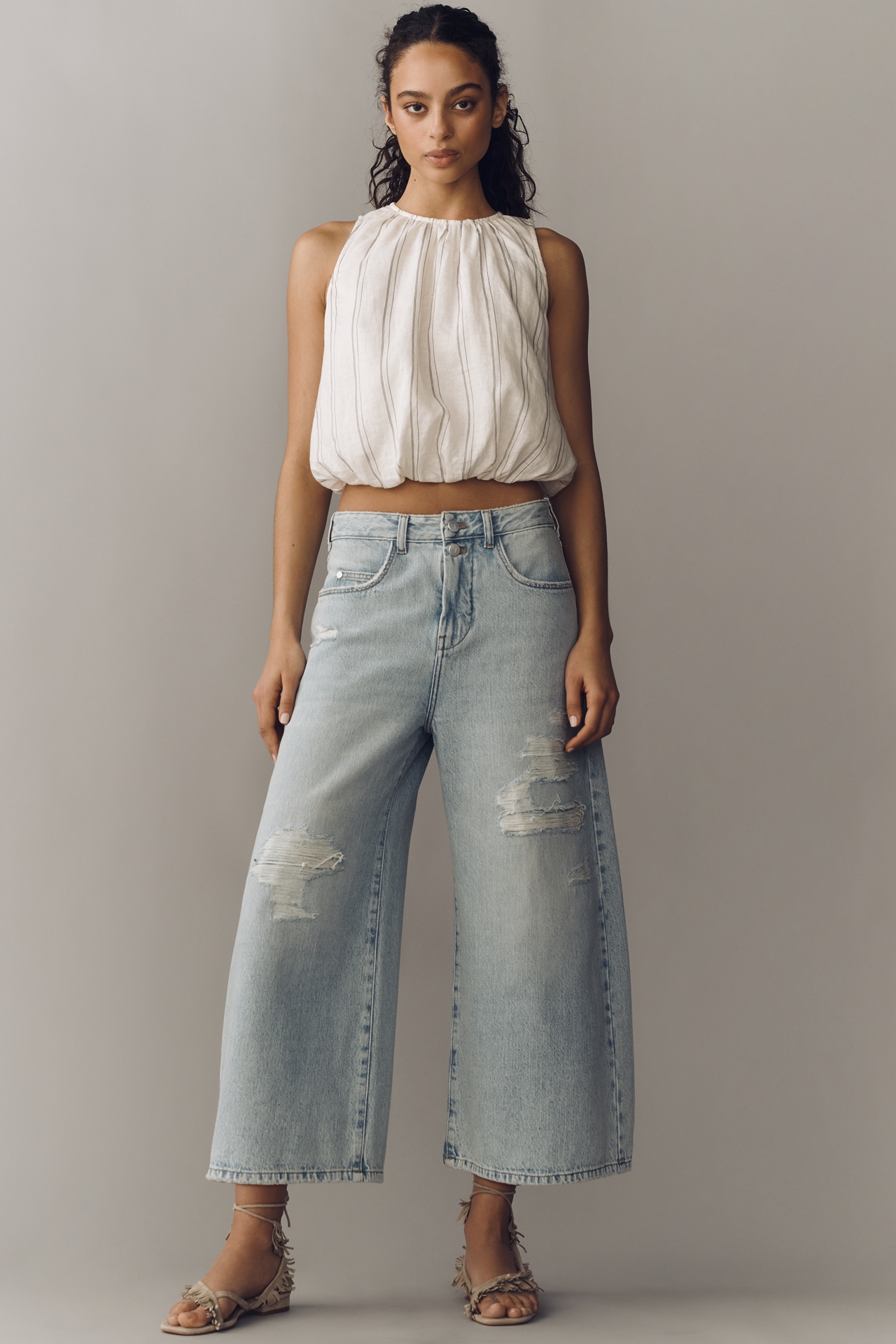 Pilcro Lyra High-Rise Crop Wide-Leg Distressed Jeans