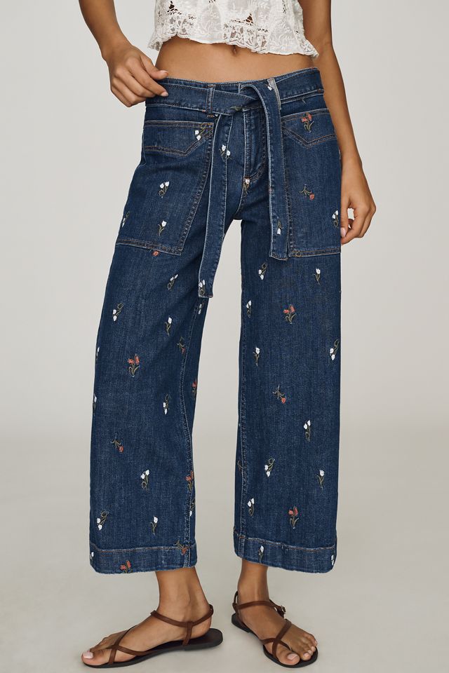 Pilcro Low-Rise Crop Wide-Leg Belted Jeans #1