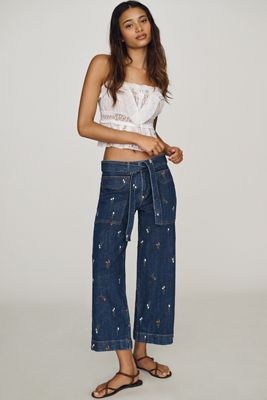 Pilcro Low-Rise Crop Wide-Leg Belted Jeans