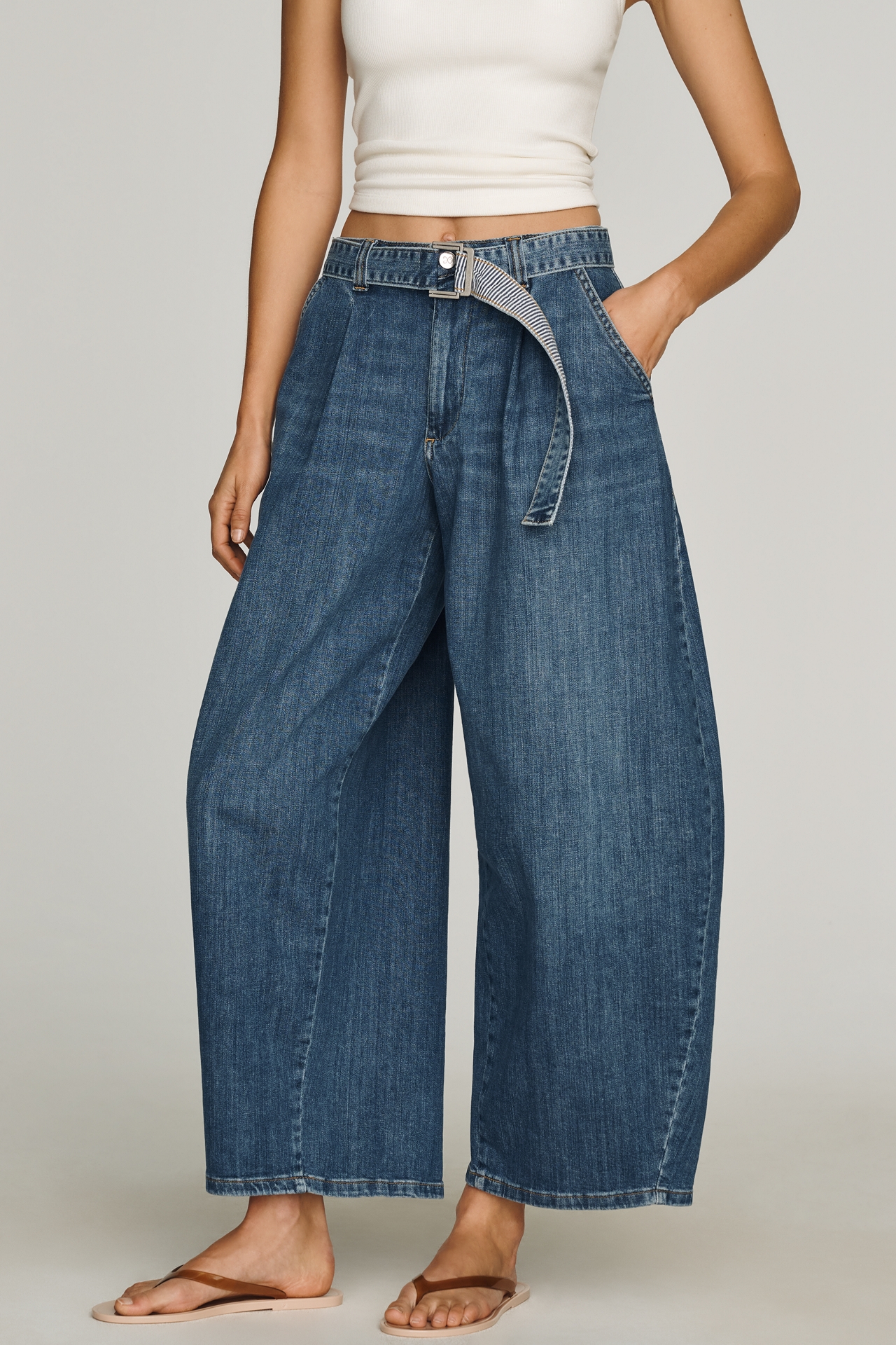 Maeve Belted High-Rise Relaxed Barrel Jeans