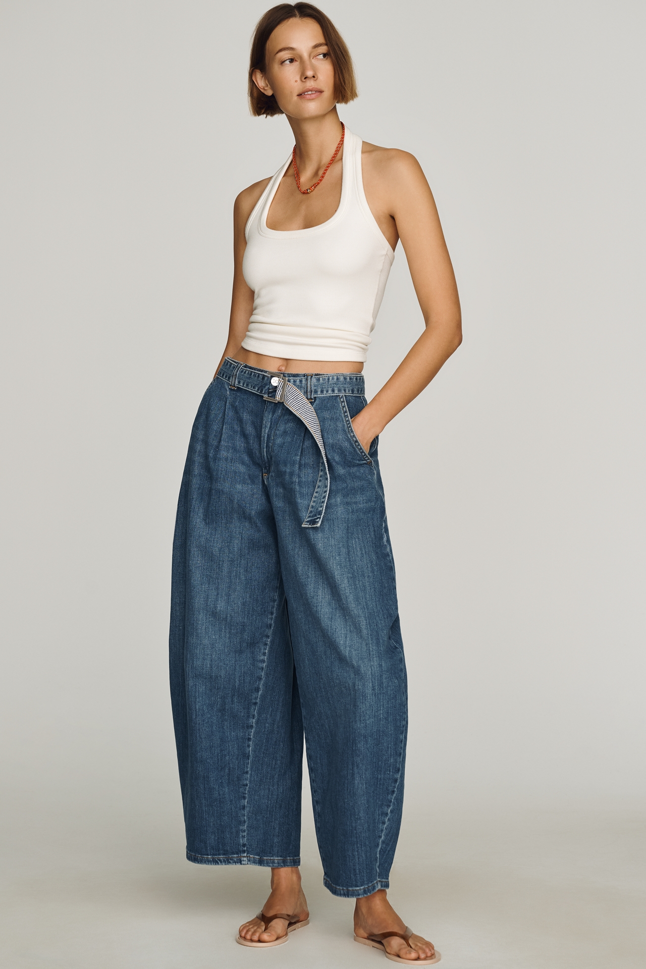 Maeve Belted High-Rise Relaxed Barrel Jeans