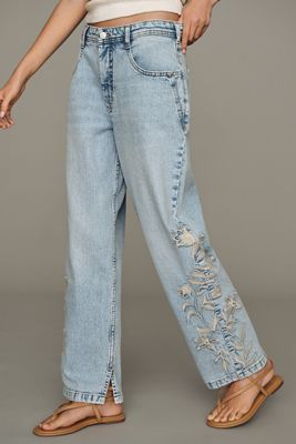 Pilcro Jules Embroidered Mid-Rise Straight-Leg Jeans