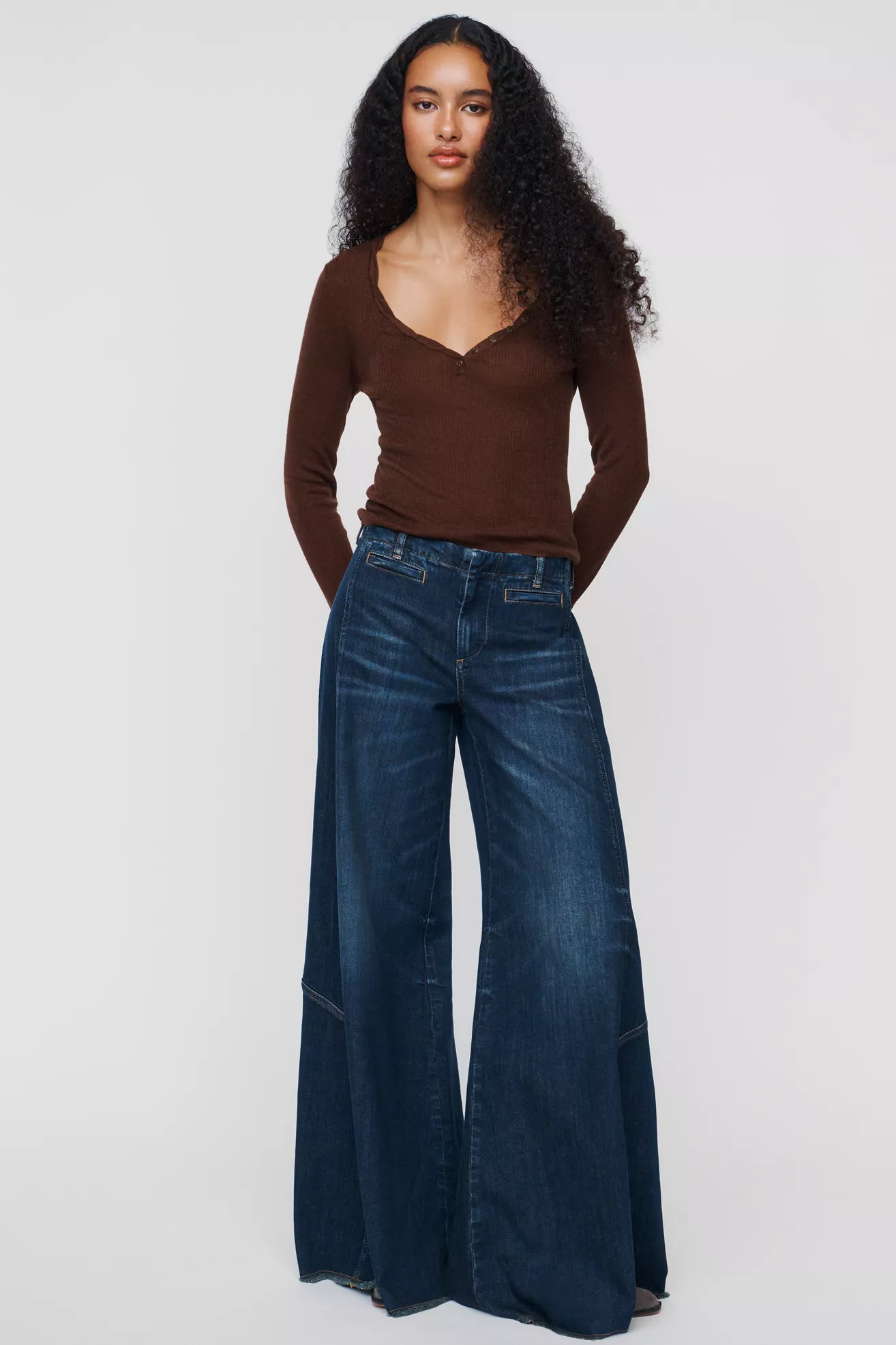 Pilcro Lola Mid Rise Wide Leg Palazzo Jeans