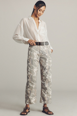 Ag Fiona Camo High-rise Barrel Pants In White