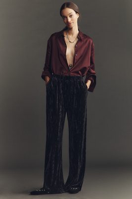 Ag Careen Velvet Wide-leg Pants In Black