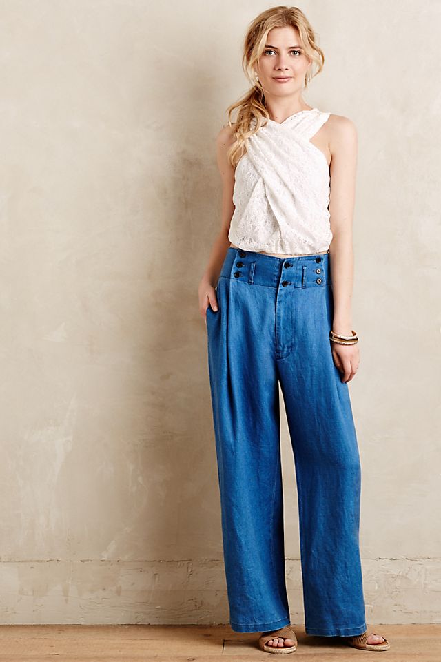 Buttoned-Up Linen Wide-Legs | Anthropologie