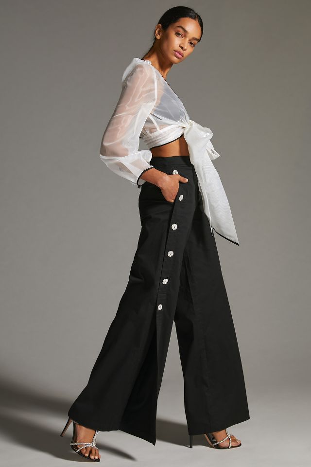 Corey Lynn Calter Side-Button Wide-Leg Pants