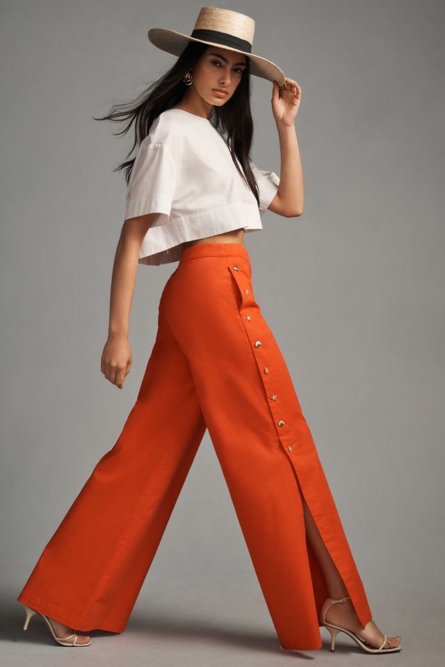 Corey Lynn Calter Side-Button Wide-Leg Pants