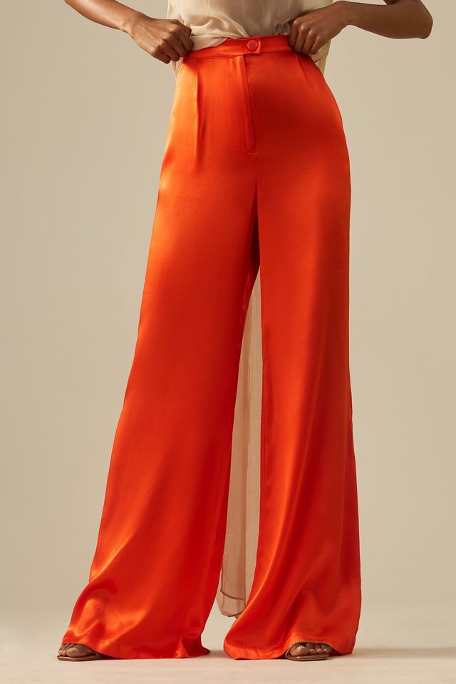 Corey Lynn Calter Pleated Wide-Leg Satin Pants | Anthropologie