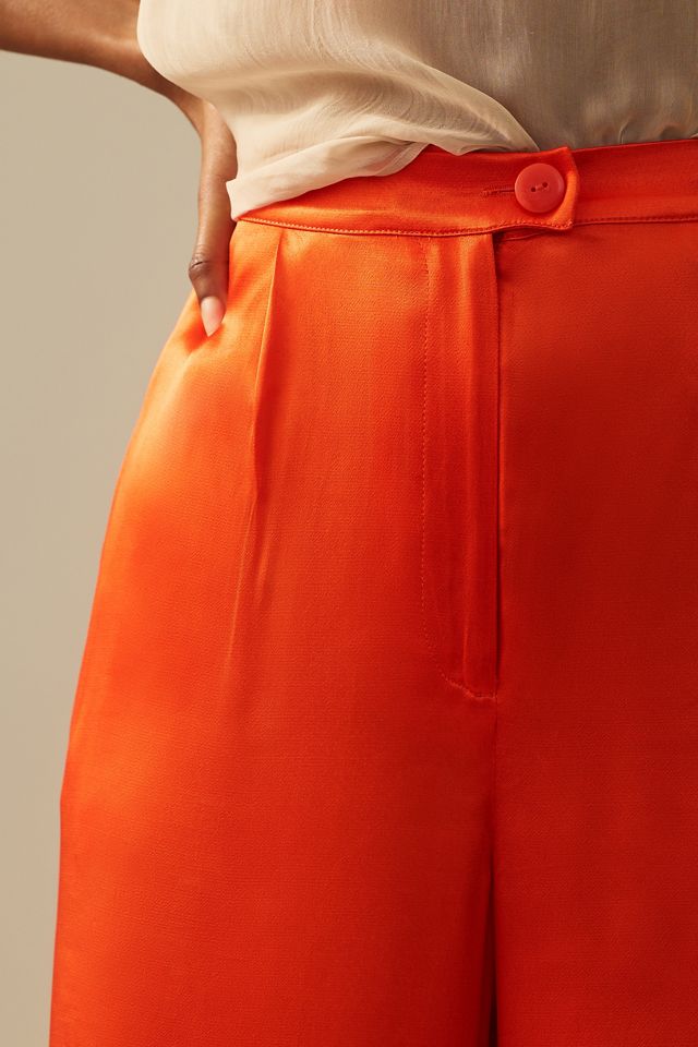 Corey Lynn Calter Pleated Wide-Leg Satin Pants | Anthropologie