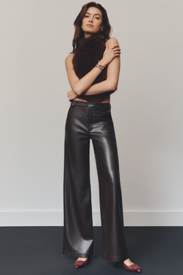 Joe's Jeans The Mia High-rise Wide-leg Faux-leather Pants In Brown