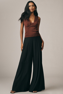 Paige Cecil Pleated High-rise Wide-leg Pants In Black