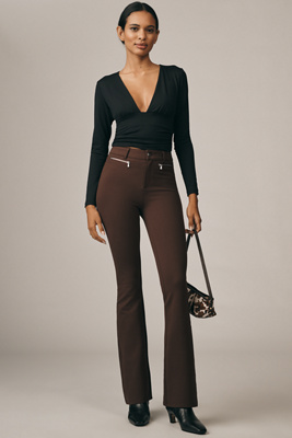 Paige Hatenna Mid-rise Flare Pants In Brown