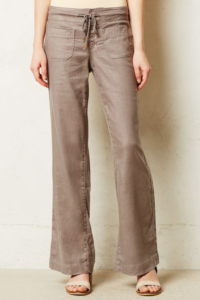 By Anthropologie Ankle-Tie Linen Trousers