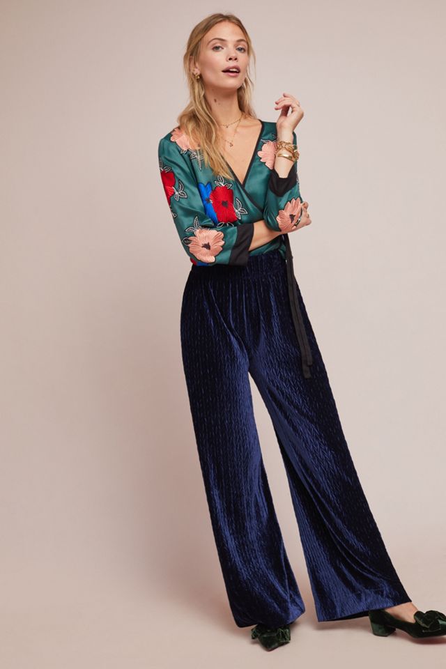 Herringbone Printed Stretch Velvet Pants, $351