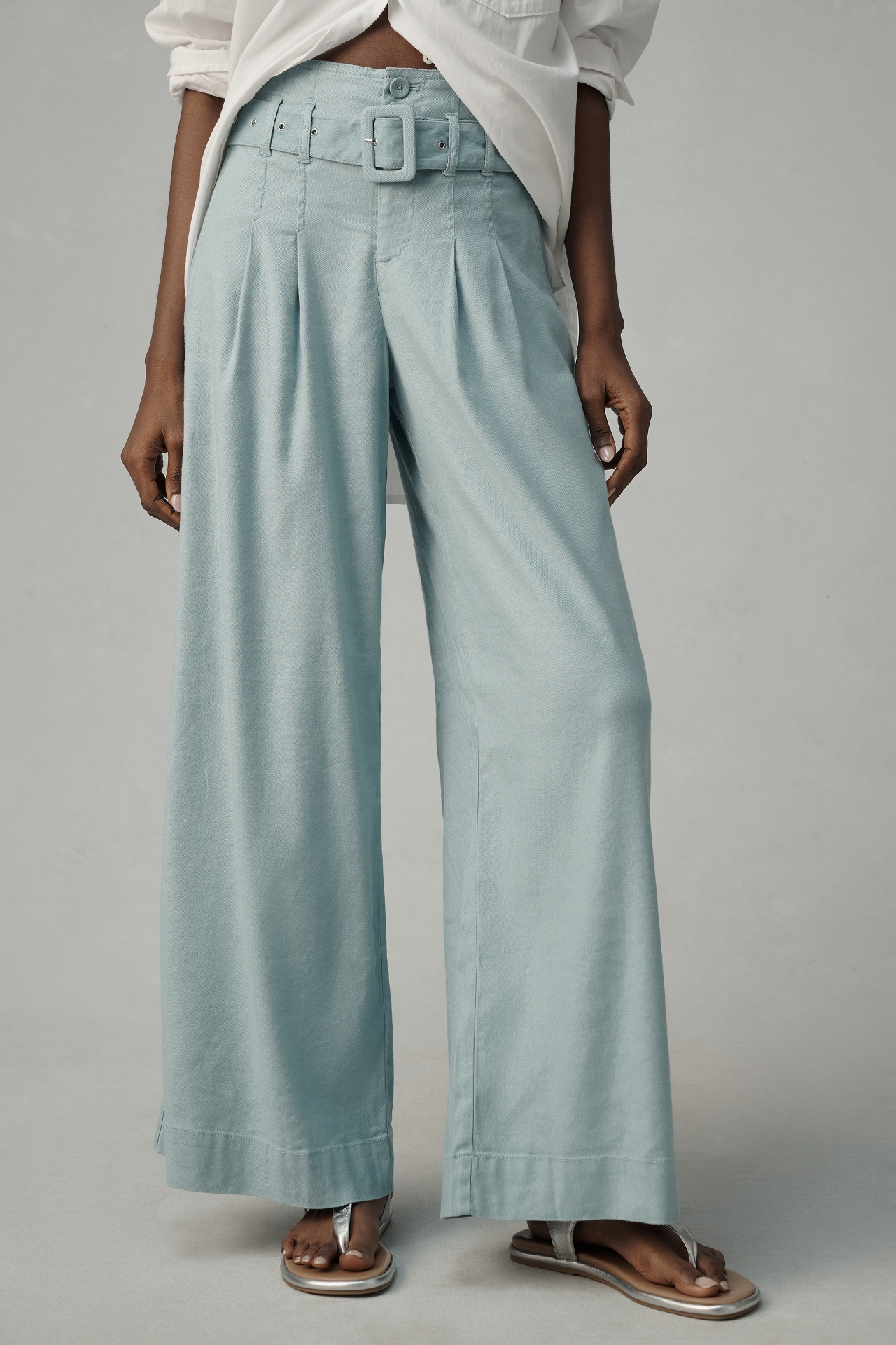 By Anthropologie Linen Belted Wide-Leg Pants