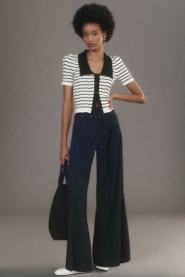 By Anthropologie Belted Wide-leg Pants In Blue