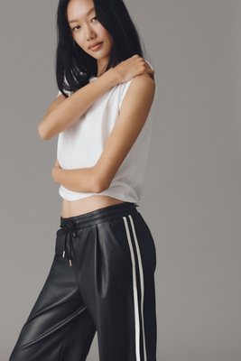 Bishop + Young Faux Leather Wide-leg Track Pants In Black