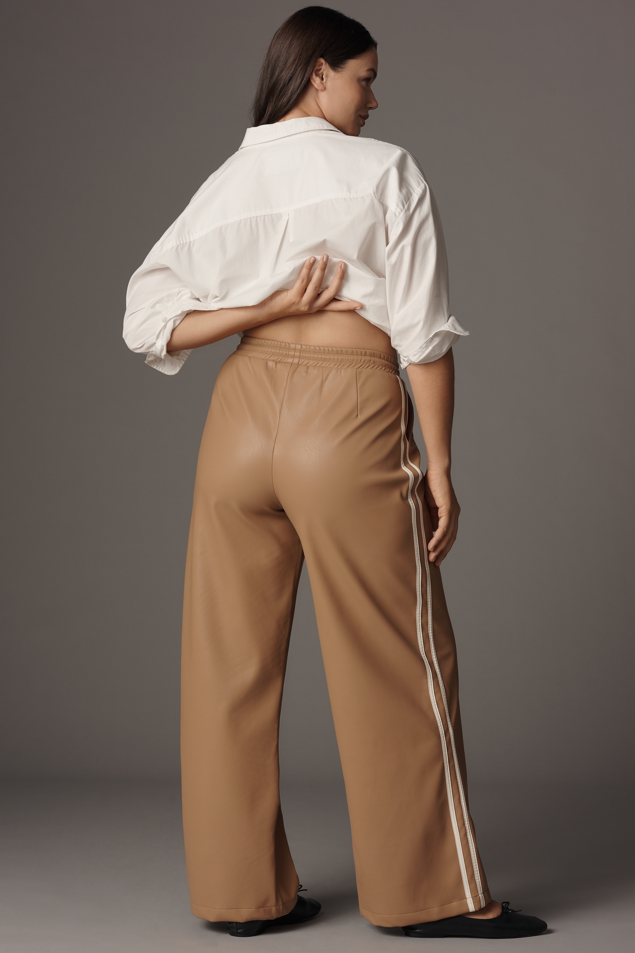 Bishop + Young Faux-Leather Wide-Leg Track Pants