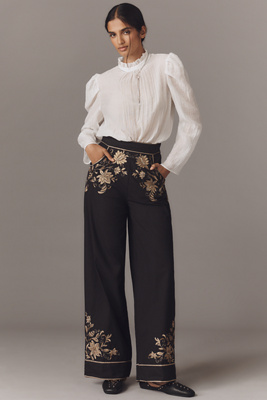 Scarlett Poppies Isi Embroidered Trouser Pants In Black