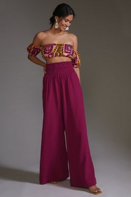 By Anthropologie Smocked Gauzy Wide-Leg Pants