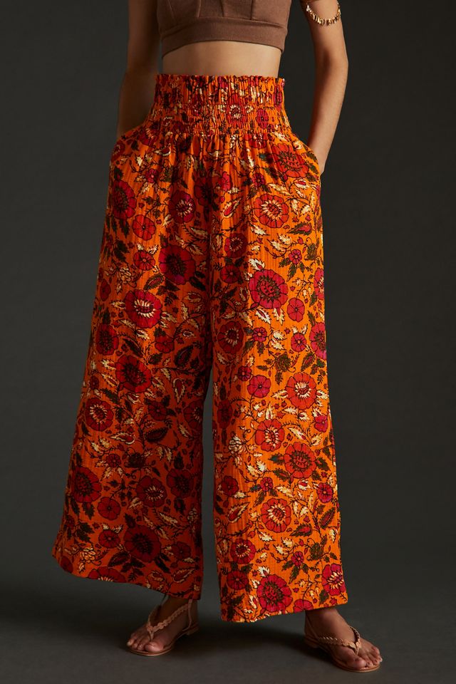 By Anthropologie Smocked Gauzy Wide-Leg Pants #1