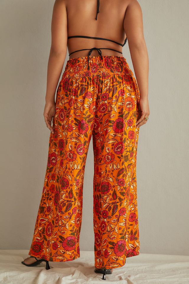 By Anthropologie Wide-Leg Smocked Gauze Pants