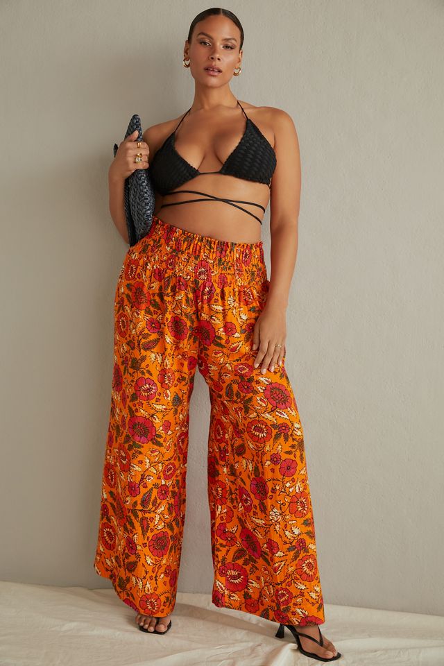 By Anthropologie Smocked Gauzy Wide-Leg Pants #9
