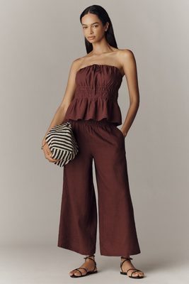 The Somerset Collection By Anthropologie The Somerset Linen Pull-on Pants In Brown