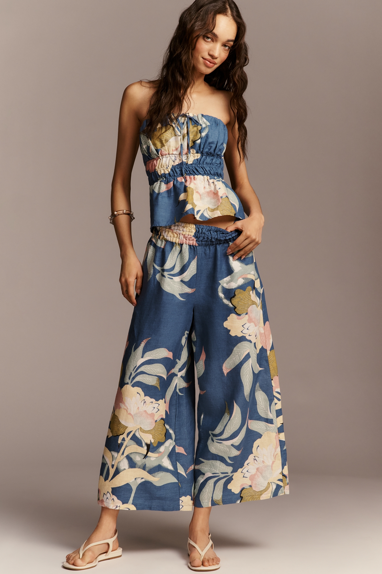 The Somerset Printed-Linen Pull-On Pants