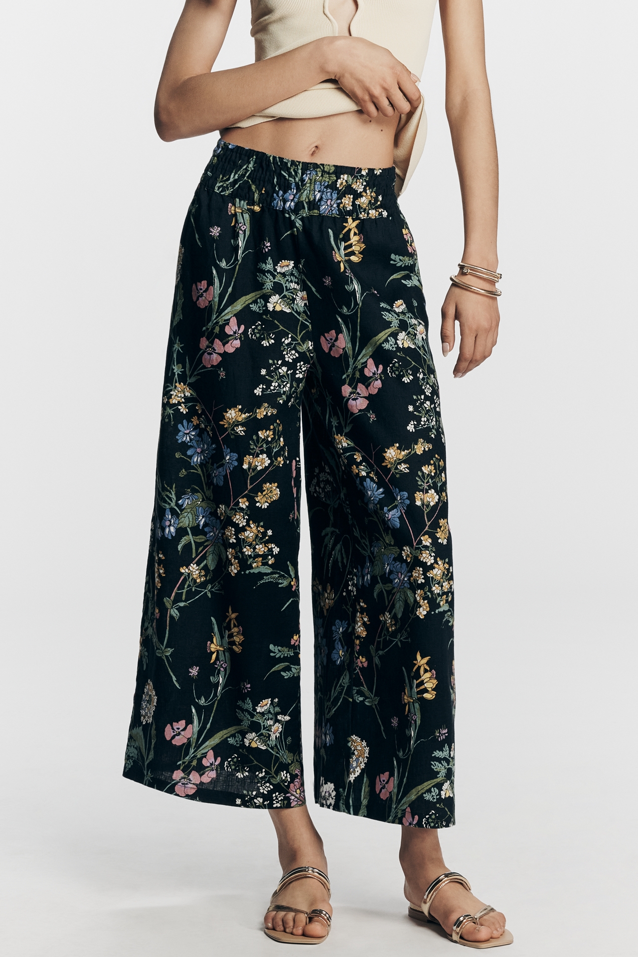 Somerset Printed-Linen Pull-On Pants