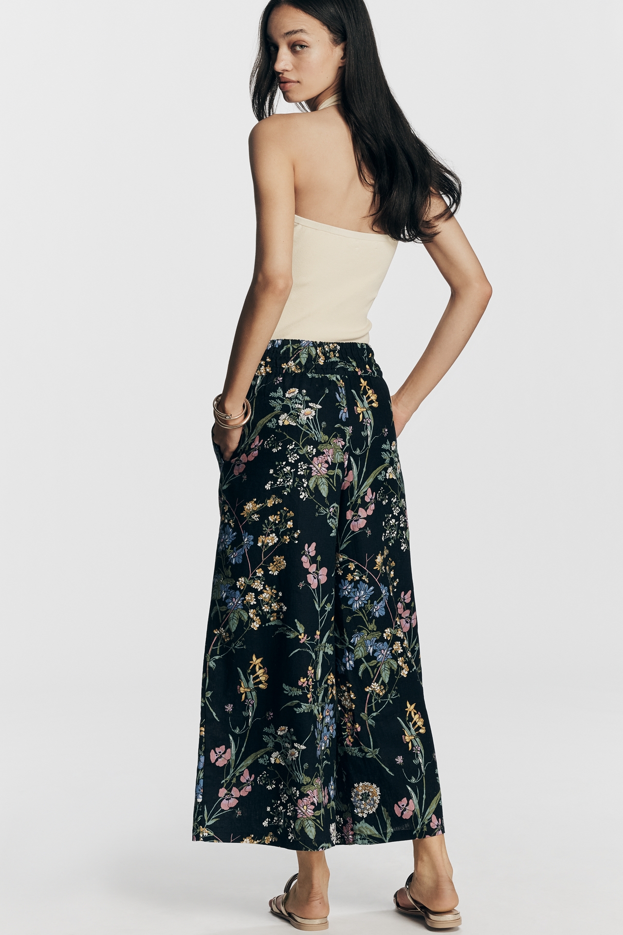 Somerset Printed-Linen Pull-On Pants