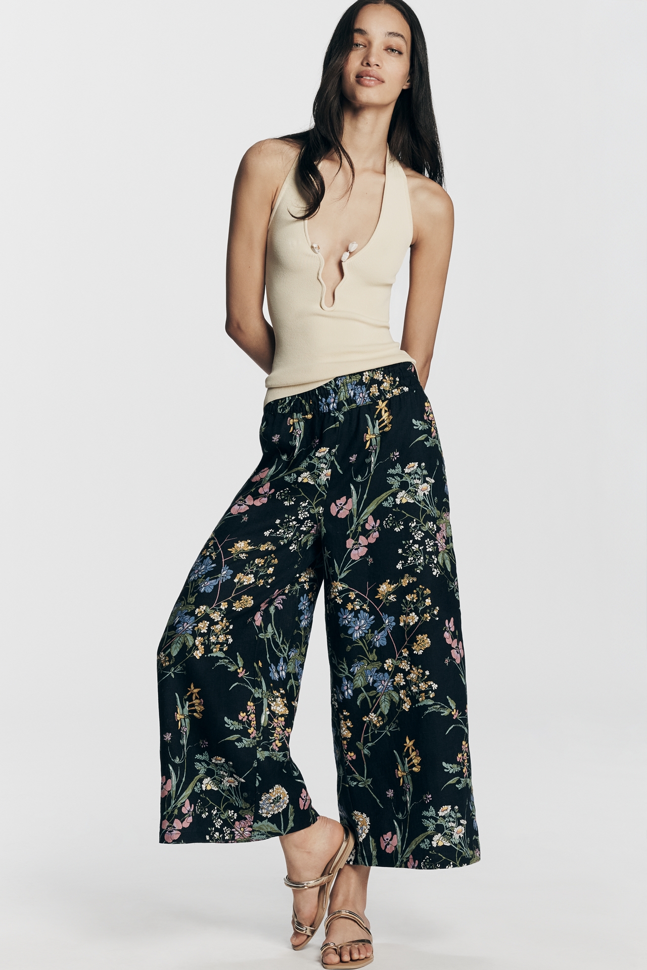 Somerset Printed-Linen Pull-On Pants