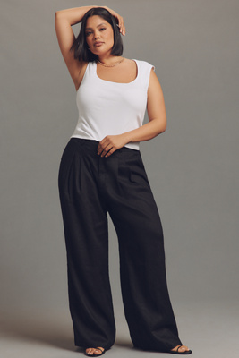 Shop Maeve The Avery Pleated Wide-leg Trousers By : Linen Edition Pants