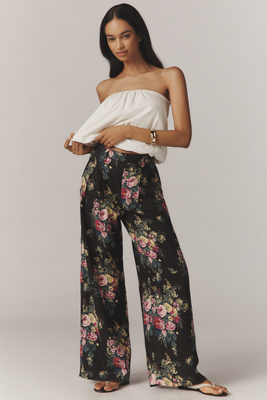 The Avery Linen Pleated Wide-Leg Trousers by Maeve Pants