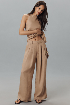 The Avery Linen Pleated Wide-Leg Trousers by Maeve