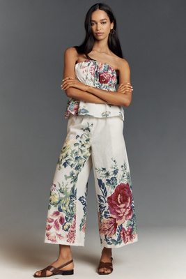 anthropologie The Somerset Pull-On Pants: Printed Linen Cotton Edition Ivory Pattern