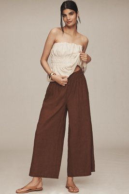 The Somerset Collection By Anthropologie The @heynasreen Somerset Linen Blend Pull-on Pants In Brown