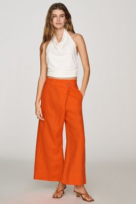 By Anthropologie 100% Linen Crossover Pants
