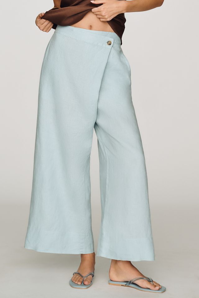 By Anthropologie 100% Linen Crossover Pants #1