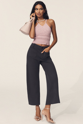 Shop Maeve The Colette Cropped Wide-leg Pants By : Sweater Edition In Grey