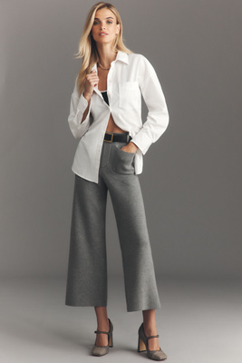 Maeve The Colette Sweater Knit Crop Wide-leg Pants By  In Gray