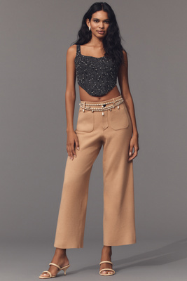 Shop Maeve The Colette Cropped Wide-leg Pants By : Sweater Edition In Brown